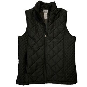 Keren Hart Womens Black Quilted Puffer Vest‎ Full Zip Sleeveless Jacket Small